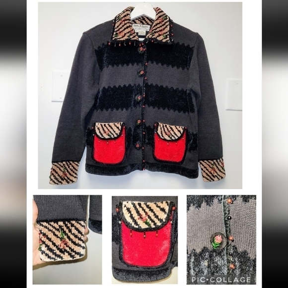 Jack B.Quick Vintage Chenille Beaded Animal Print Christma Sweater Sized S - Picture 12 of 13